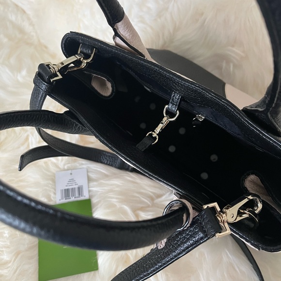 Kate Spade Black/Taupe Pebble Leather w/removable crossbody strap. - Picture 6 of 10